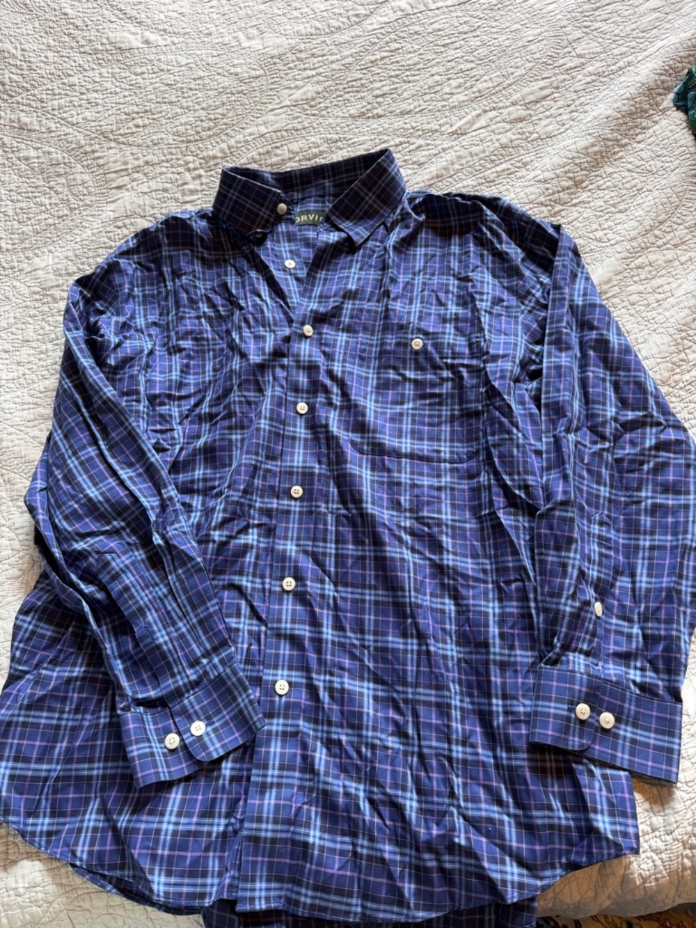 ORVIS Men's Size XL Blue Plaid Long Sleeve Button Down Shirt